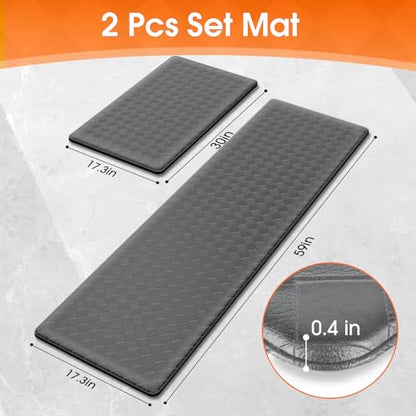 TranquilRelax 2-Piece Kitchen Mats, Cushioned Non-Slip Floor Mats, Grey - color: Grey, size: 2-Piece | 30"+59" | Standard