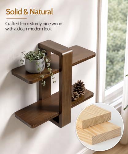 SUMGAR Floating Shelves for Wall Walnut, 2 Tier Adjustable Wall Shelf Unit - color: Walnut, size: 2 Tier 16in