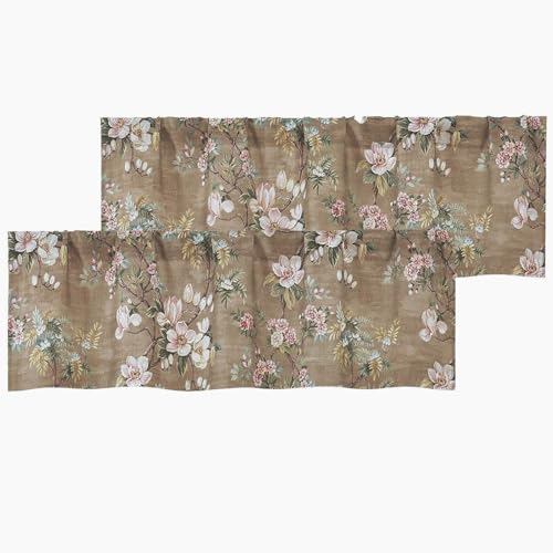 Aiyufeng Floral Curtains valances for Windows, Elegant Decorative Flower Pattern Breathable Soft Rod Pocket Privacy Light Filtering for Bedroom Cafe 2 Panels Set, W52 x L14 Inch, Taupe - color: Taupe, size: 52"W x 14"L (Pack of 2)