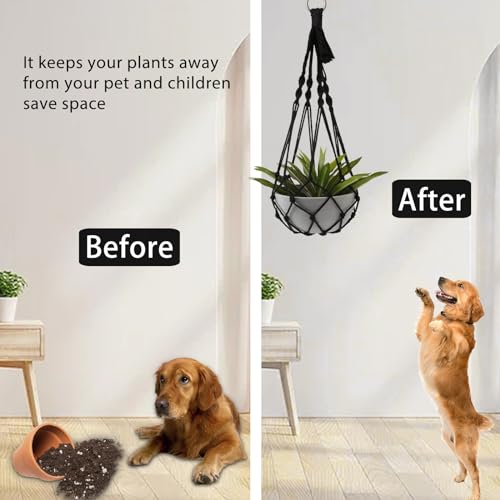 Artilady Macrame Plant Hanger Black, Boho Hanging Planter for Indoor Plants - color: Black B