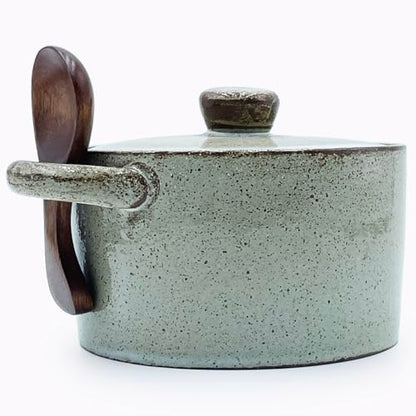 12 oz Ceramic Salt Cellar with Lid & Wooden Spoon,Countertop Salt Container,Sugar Bowl,Spices Jar| Artisan Kitchen Decor(Coarse Pottery) - color: Coarse Pottery B