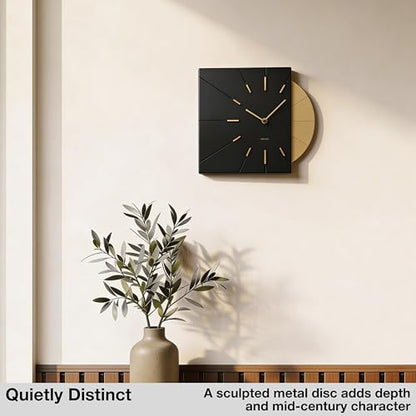 Driini Black and Gold Mid Century Modern Wall Clock, Battery Operated - color: Black