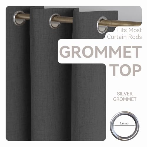 PFAS Free Black Linen Curtains 63 inch Length 2 Panels Set 100% Blackout Long Drapes for Bedroom Living Room Blackout Darkening Curtain Thermal Insulated (52x63 inch,Black) - color: Black, size: 52"W x 63"L (Pack of 2)