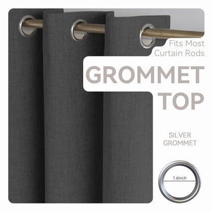 PFAS Free Black Linen Curtains 63 inch Length 2 Panels Set 100% Blackout Long Drapes for Bedroom Living Room Blackout Darkening Curtain Thermal Insulated (52x63 inch,Black) - color: Black, size: 52"W x 63"L (Pack of 2)
