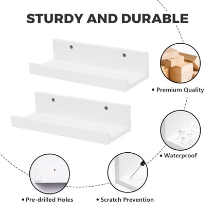 Muzilife 12" Small Floating Shelves Wood Wall Shelf with Lip, 4Pcs, White - color: White, size: 12"-4pcs