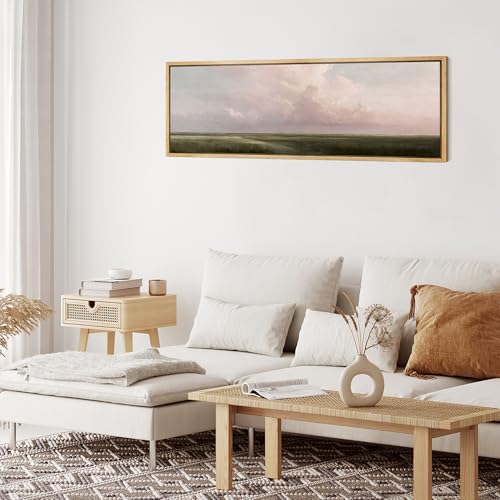 MUDECOR Large Framed Canvas Print Wall Art Sunset Clouds Over the Grasslands Antique Retro Fine Art Illustrations Decorative Colorful for Bedroom - 60"x20" - color: AB04-2508-YUK11, size: 60"L x 20"W