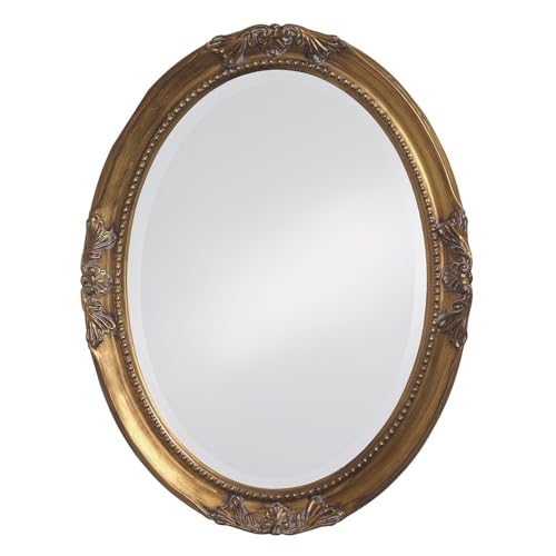 Howard Elliott Collection Queen Ann Oval Antique Gold Leaf Wall Mirror, Oval Bevelled Hanging Wood Framed Vanity Mirrors for Home Decor, Living Room, Bathroom, Bedroom, or Hallway, 25 x 33 Inch - color: Antique Gold Leaf, size: 33"L x 25"W, style: Queen A