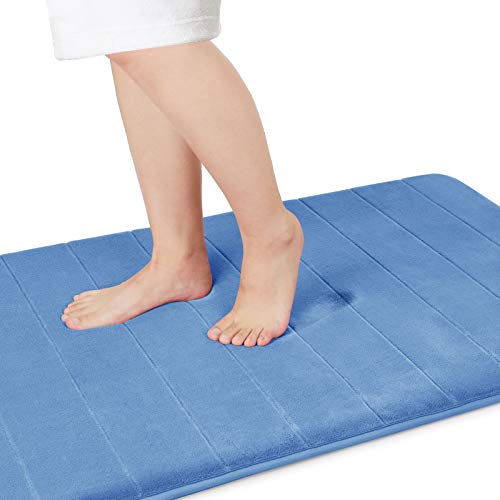 Yimobra Long Bath Mat 44"x24", Super Soft Quick Dry Memory Foam Bathroom Rug, Water Absorbent, Non Slip Backing Machine Washable for Tub Shower, Thick Comfort Support, Blue - color: Blue, size: 44" X 24"