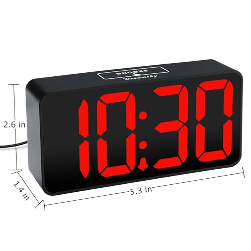 DreamSky Small Digital Alarm Clock for Bedroom with Large Big Numbers - color: Black Case Red Digits