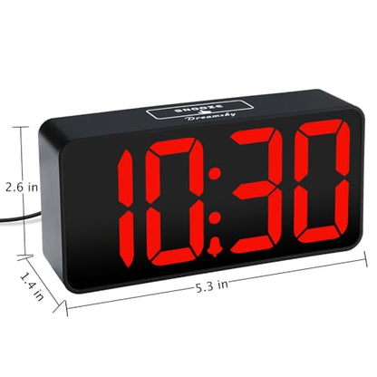 DreamSky Small Digital Alarm Clock for Bedroom with Large Big Numbers - color: Black Case Red Digits