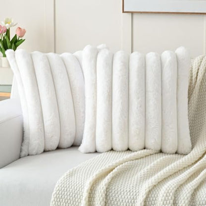 FUTEI Pack of 2 Faux Rabbit Fur Throw Pillow Covers 16x16 Inch, Cream White - color: Cream White, size: 16" x 16" (Pack of 2)