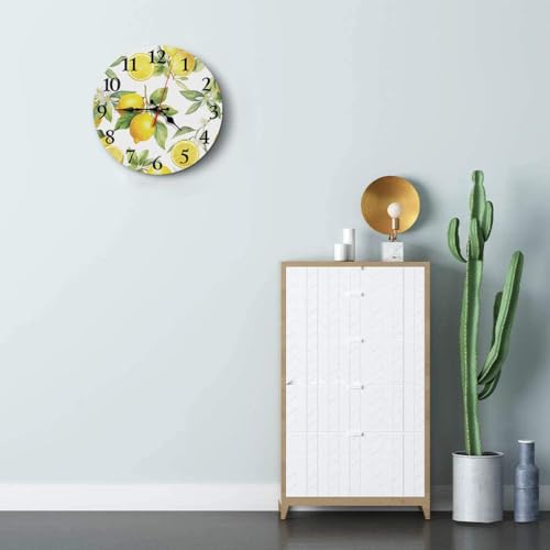 Britimes Round Wall Clock Silent Non-Ticking 10", Lemon Summer - size: 10" Round