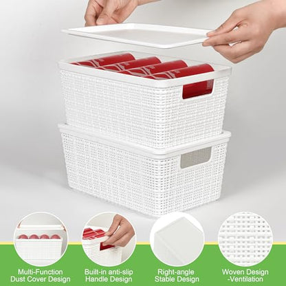 6 Pack Plastic Storage Baskets with Lid,White Stackable Bins - color: White