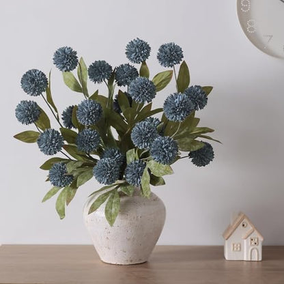 6 Pcs 27"Artificial Pompon Mum Silk Flower Stems for Vase (Dark Blue) - color: Dark Blue