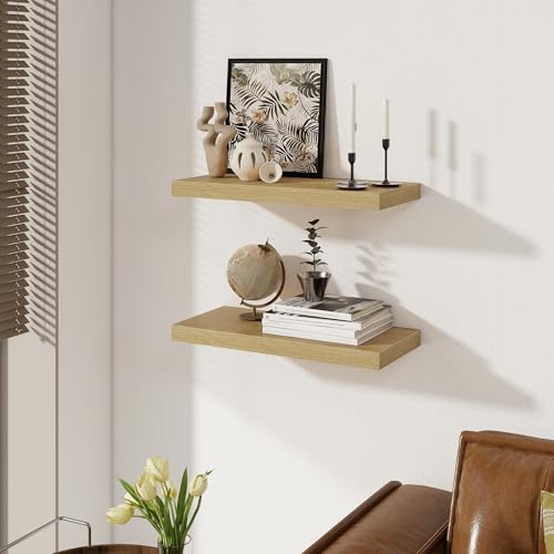 Floating Shelves for Wall, 22.5"W x 8"D Wall Shelf, Rustic Wood Floating Shelf 22.5 Inch Long, Bathroom Shelves Set of 2, 8 Inch Deep Floating Shelves for Living Room, Bedroom, Kitchen, Oak Color - color: Oak, size: 22.5"W x 8"D