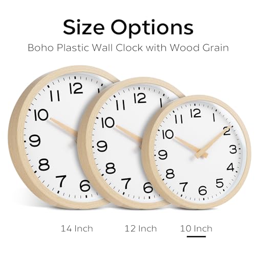AKCISOT 10 Inch Wall Clock, Silent Battery Operated Analog Clock, Natural - color: D_natural, size: 10 Inch
