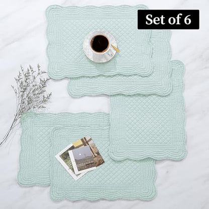 HOMBYS Quilted Placemats Set of 6 Washable-13x18 inches Rectangular Placemats for Kitchen Table-100% Cotton Fabric Rectangular Table Mats, (Light Blue) - color: Light Blue