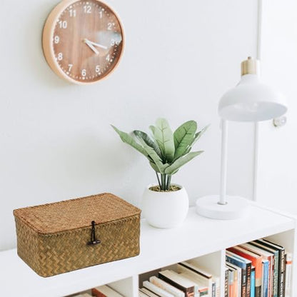Seagrass Wicker Storage Basket with Lid, Medium, Natural - color: Natural, size: 10.23" x 6.3" x 4.13"