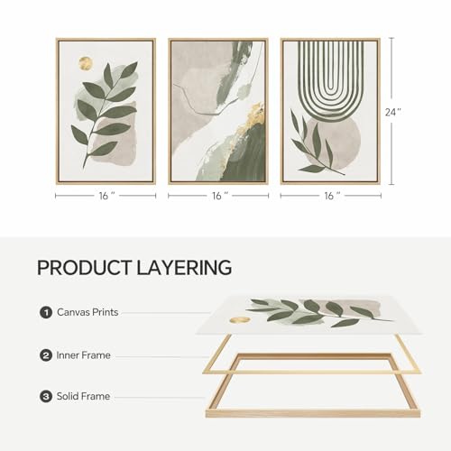 Large Framed Boho Sage Green Abstract Wall Art for Living Room, 16x24 Inch - color: Green Gold, size: 24" H x 16" W x 3Pcs