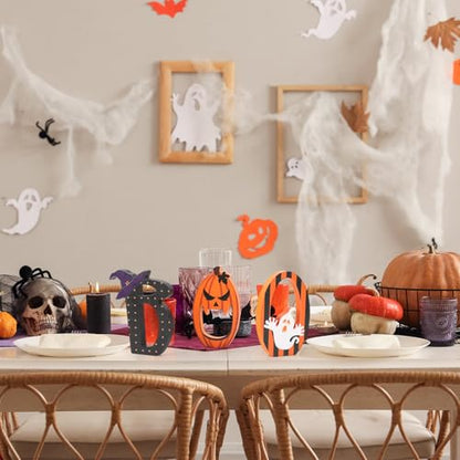 COCHIE Spooky Halloween Table Decorations Indoor Pumpkin Ghost Boo Sign Set - style: Ghost