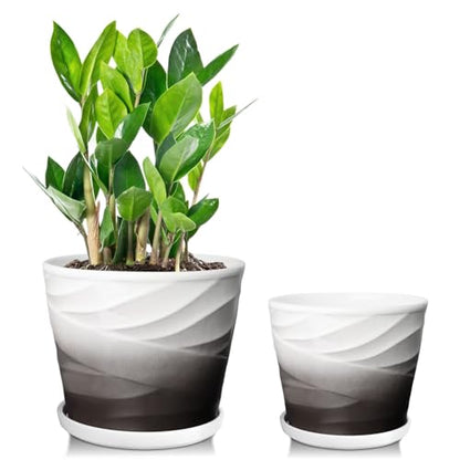 Ceramic Plant Pots, 6.7 + 5.5 Inch, Dark Gray+White - color: Dark Gray + White, size: 6.7 + 5.5 Inch-2 Pack