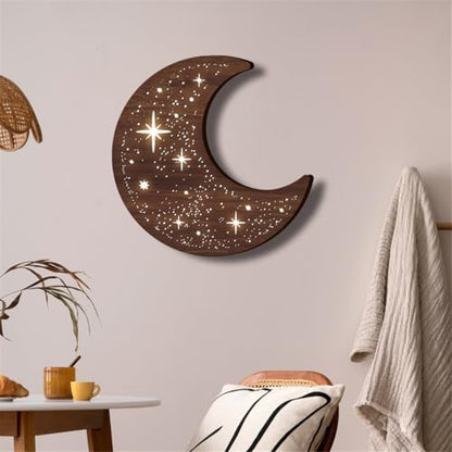 Wooden Moon Phase Wall Art Decor, LED Wood Night Light Wall Sculptures (A) - color: A