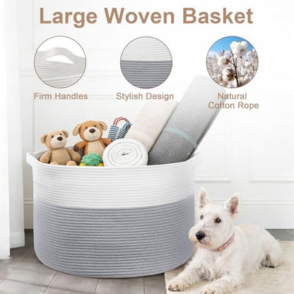 105L Large Blanket Basket Storage with Handles - White & Gray - color: Gray & White, size: 105L