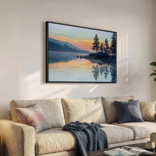 Framed Sunset Mountain Lake Landscape Wall Art for Living Room, 24x36 Inch - color: Red Blue, size: 36"L x 24"W