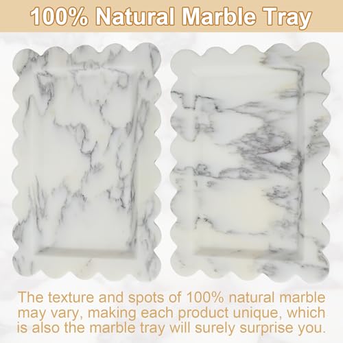 100% Marble Vanity Tray for Bathroom Counter, Kitchen, Coffee 11.8" - color: Calacatta White