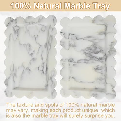 100% Marble Vanity Tray for Bathroom Counter, Kitchen, Coffee 11.8" - color: Calacatta White