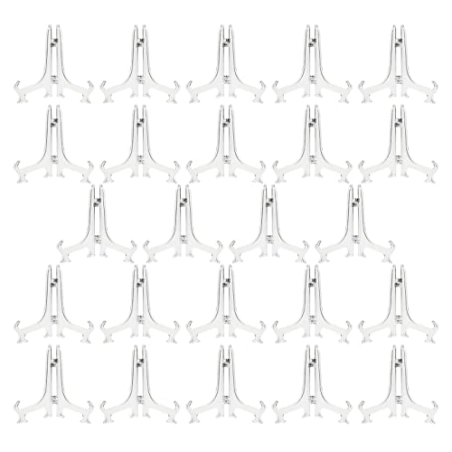 Juvale Mini Clear Acrylic Easel Stands - 24-Pack, 5.3-Inch, Clear Plastic - Mini Easel Sign Stand & Greeting & Place Card Display - Tabletop Photo Holders & Plate Holders