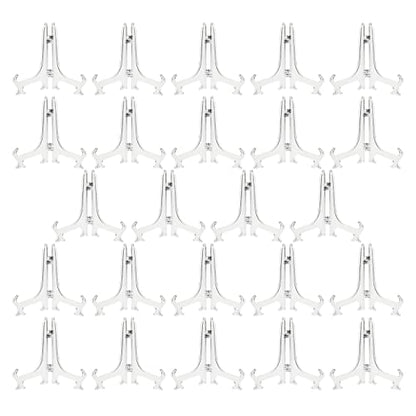 Juvale Mini Clear Acrylic Easel Stands - 24-Pack, 5.3-Inch, Clear Plastic - Mini Easel Sign Stand & Greeting & Place Card Display - Tabletop Photo Holders & Plate Holders