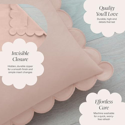 BEBE BASK Scalloped Pillow Cover Set of 2, 18x18, Cotton - Peach Pink - color: Peach Pink/Peach