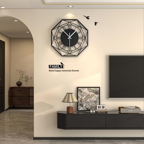 Large Modern Black Metal Decorative Wall Clock for Living Room Decor