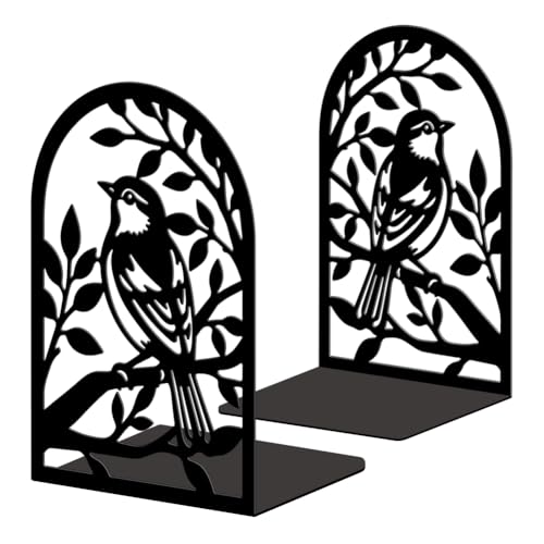 Peacoblue 5.3"x4.3"x7.9" Metal Bookends, Heavy Duty Book Ends for Shelves - style: Sparrow on Branches