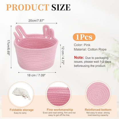 uxcell Small Cotton Rope Woven Storage Basket 7.9x6.7" Cute Cat Ears Pink - color: Pink, size: 7.9x6.7"