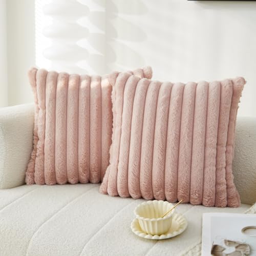Sunday Praise Faux Fur Plush Decorative Throw Pillow Covers 18x18 Pink - color: Blush Pink, size: 18" x 18" (Pack of 2)
