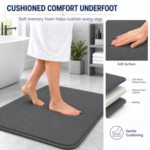Bathroom Rugs Extra Soft Memory Foam Bath Mat Sets 3 Piece Non Slip Absorbent & Dry Living Mat Sets Washable Bath Carpets with Toilet Rug,Bath Rugs for Bathroom,Tub,Shower,Kitchen,Bedroom - color: Graphite Gray
