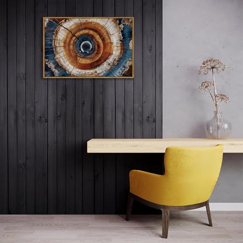 BingruiArt Faux Wood Tree Ring 05 Canvas Wall Art 16x24 Framed - color: Tree Ring - 05, size: 24"L x 16"W