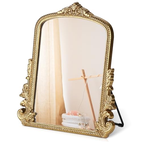 Vintage Makeup Mirror, 12"x 9.8" Gold Vanity Desk Antique Tabletop Mirror - color: Gold, size: 12"L x 9.8"W