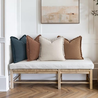 MIULEE Fall Linen Fringe Pillow Covers Set of 4 20x20 Beige/Brown/Blue - color: Blue Brown, size: 20" x 20" (Pack of 4)
