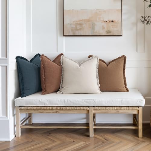 MIULEE Fall Linen Fringe Pillow Covers Set of 4 20x20 Beige/Brown/Blue - color: Blue Brown, size: 20" x 20" (Pack of 4)