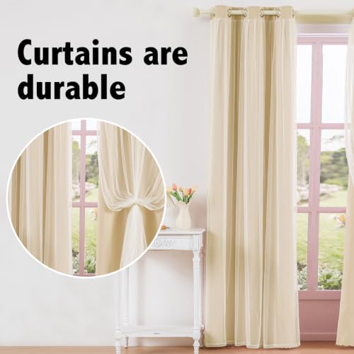 indistar Home Blackout Curtains Double Layer Solid Sheer Grommet Top Window Curtain Panel Pair, 35Wx72L,Cream - color: Cream, size: 35"W x 72"L (Pack of 2)