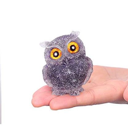 Jovivi 2.5" Natural Amethyst Crystal Owl Statue Hand Carved Resin Figurines - color: Amethyst