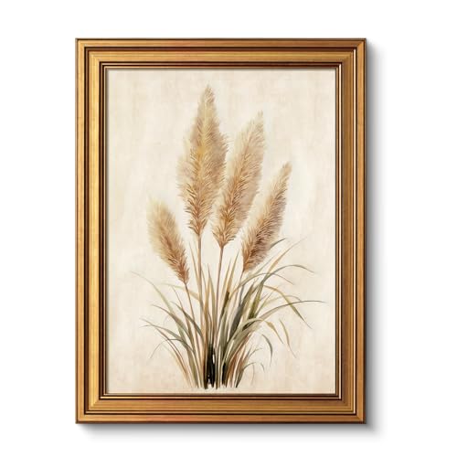 VIYYIEA Vintage Rustic Botanical Bohemian Farmhouse Neutral Wall Art Decor for Living Room Bedroom, Aesthetic Pampas Grass Watercolor Minimalist Pictures,12x16inch,Gold Framed Canvas Prints Paintings - color: Pampas grass, size: 16"L x 12"W