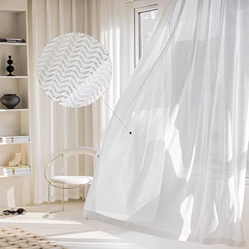 2 Panels Set Sheer Curtains 84 inch Length White 52" W x 84" L - color: White, size: 52"W x 84"L (Pack of 2)