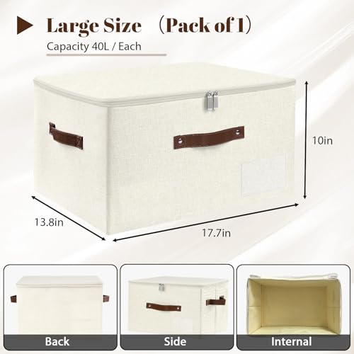 ANMINY Storage Box Fabric Bins with Zipper Lid, 17.7"x13.8"x10" Beige - color: Beige, size: Large (Pack of 1）