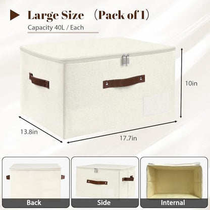 ANMINY Storage Box Fabric Bins with Zipper Lid, 17.7"x13.8"x10" Beige - color: Beige, size: Large (Pack of 1）