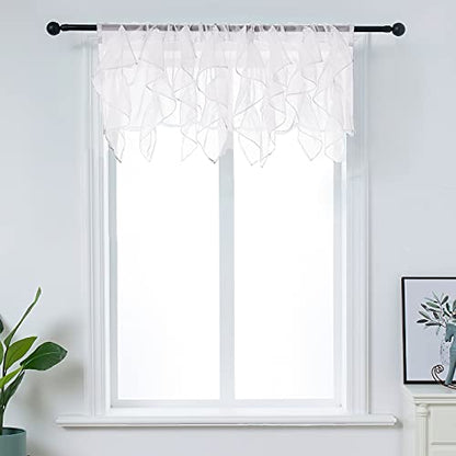 PearAge Ruffled Voile Semi Sheer Curtain Valance, Kitchen Living Room Shabby Chic Ruffle Valance Curtains, Girls Daughters Bedroom Cascade Window Valance Ivory 50x16 Inches - color: Ivory