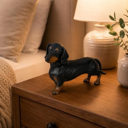 Comfy Hour Dachshund Statue Figurine, 7 Inch Black and Brown Realistic Resin Dog Sculpture, Small Wiener Dog Decor for Shelf, Desk, Bookshelf, Mantel, Entryway, Gift for Pet Lovers